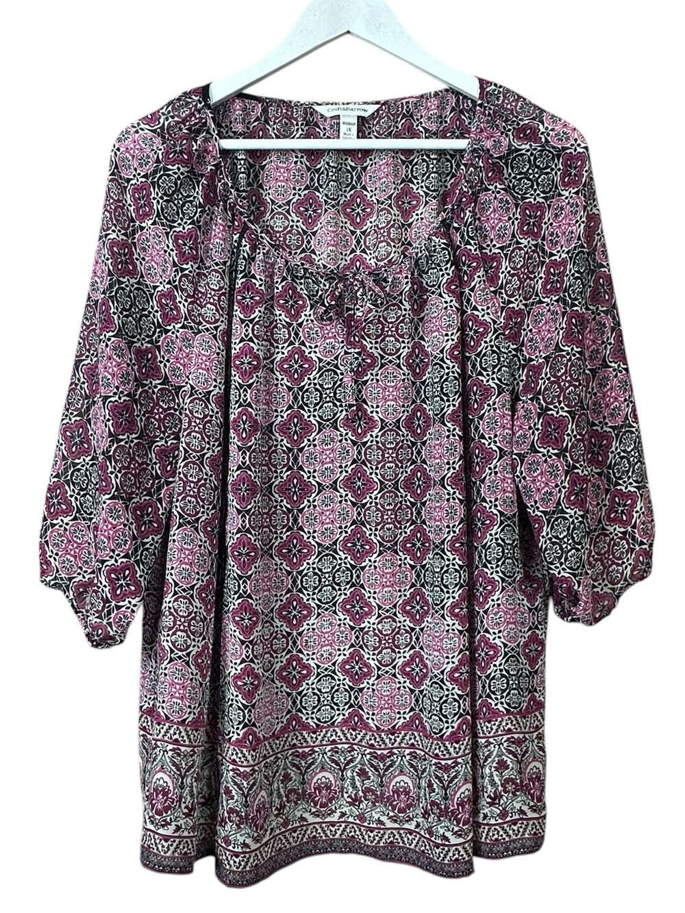 Croft & Barrow Medallion Print Sheer Blouse Womens Plus Sz 1X